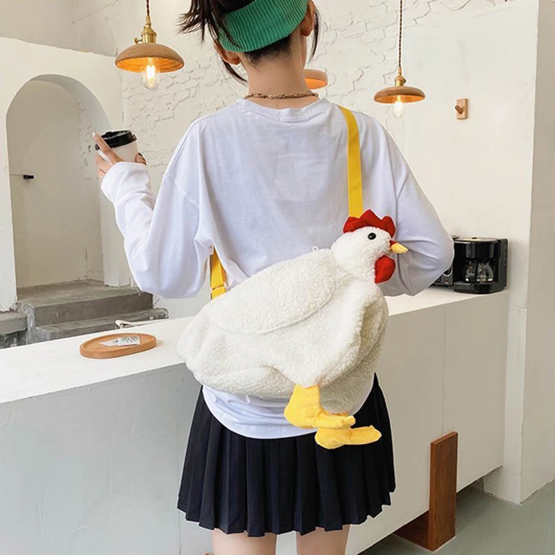 Women Cute Chicken Shape Bag,Fashion Animal-Style Plush Shoulder Handbag,Cartoon Large Capacity Crossbody Bags for Women Girls