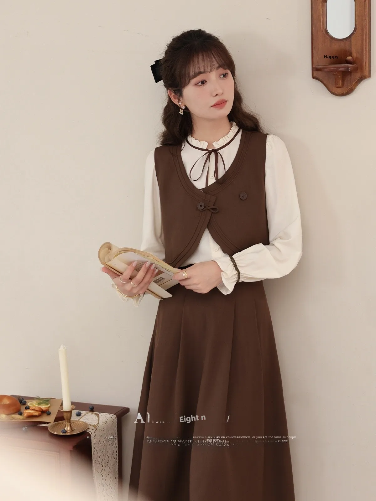 Conjunto de falda larga y Sve irt marrón para mujer, traje de camiseta Faion, otoño 2023, nuevo Sle de Lu Xiang Nan, jarabe de arce Latte