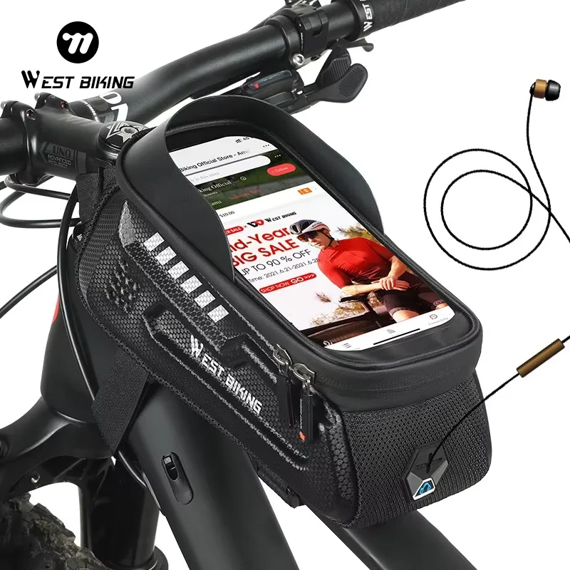 

WEST BIKING Bicycle Top Tube Phone Bag Touch Screen Waterproof Reflective MTB Bike Bag For 7.0 Inches Phone Cycling Accessories