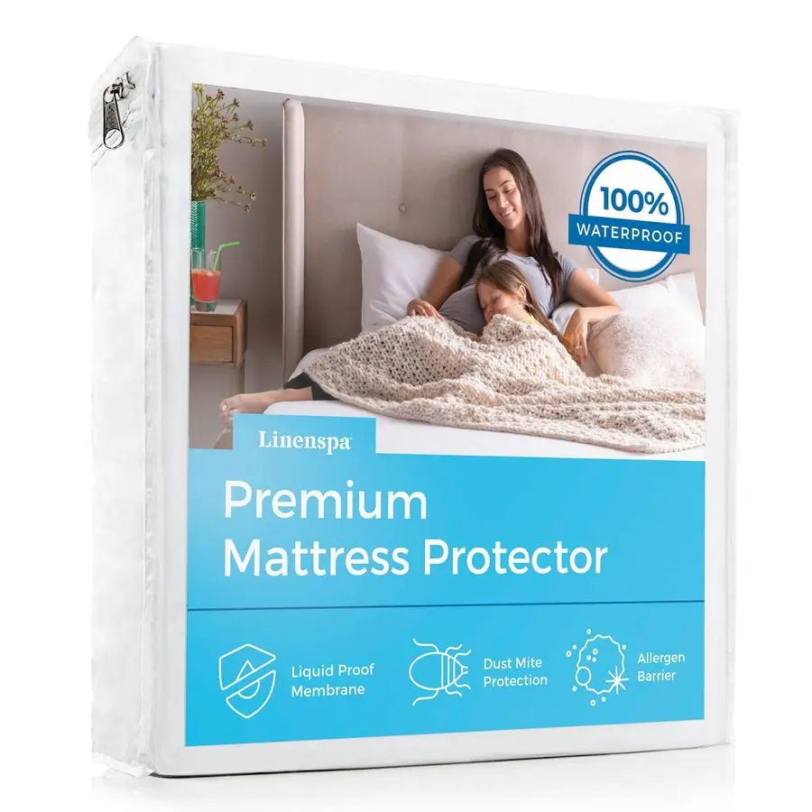 

Waterproof Mattress Protector, King Size u2013 Fitted Sheet Style, Breathable, Machine Washable Dryer Safe, White