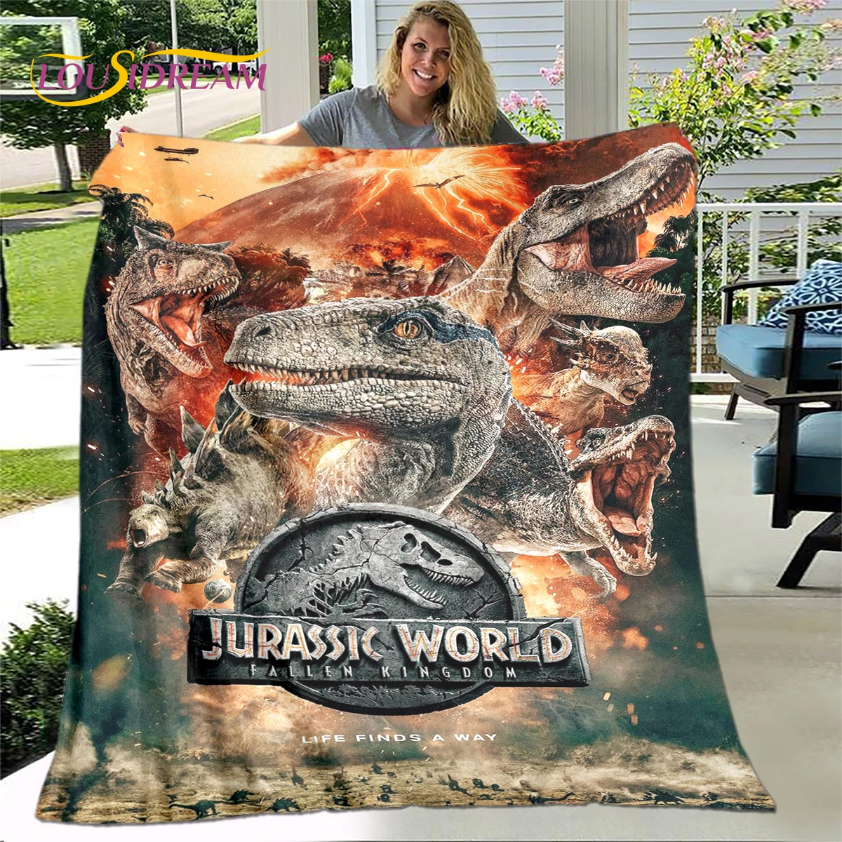 New Cartoon Jurassic Park Blanket,Flannel Blanket Throw Blanket,Soft Warm Blanket for Living Room Bedroom Beds Sofa Decor Gift