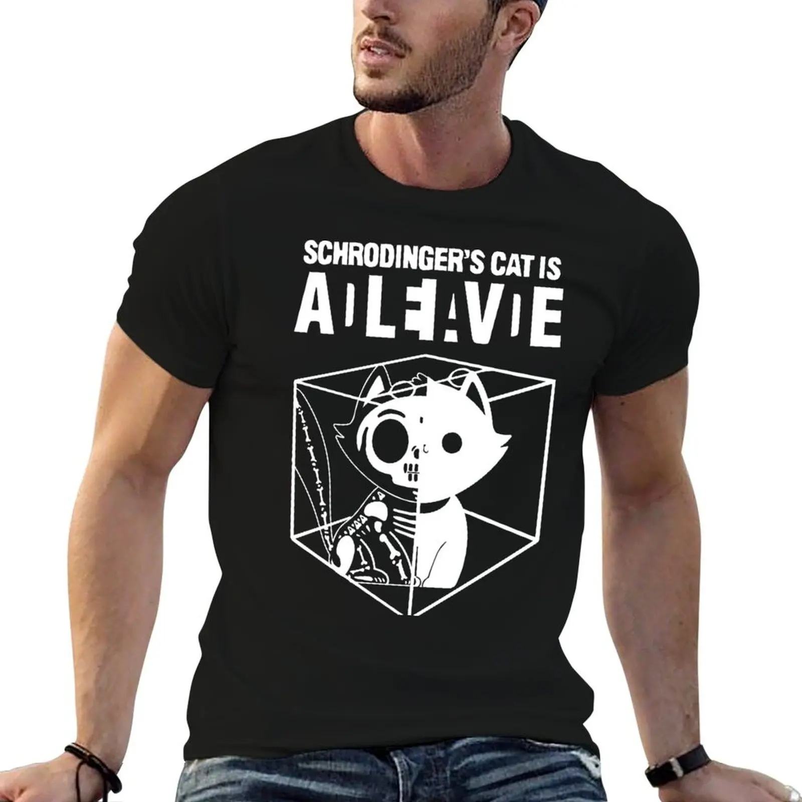 T-shirt Schrodinger’s Cat, Funny Science Cat Dead And Alive, t-shirt basique uni pour toutes les saisons