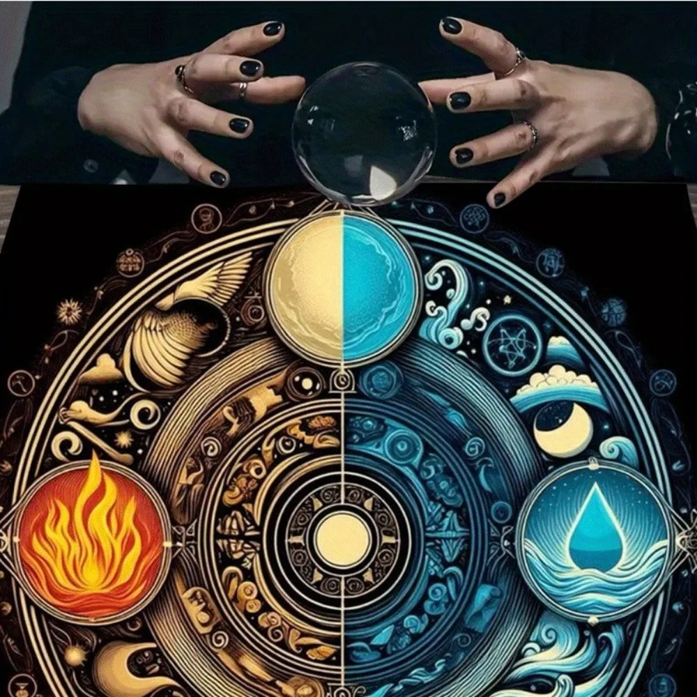 

Скатерть для алтаря Таро «Баланс Четырех Элементов», различные размеры, HD-сублимационная печать, Огонь, Вода, Земля, Воздух, 100% полиэстер, машинная стирка