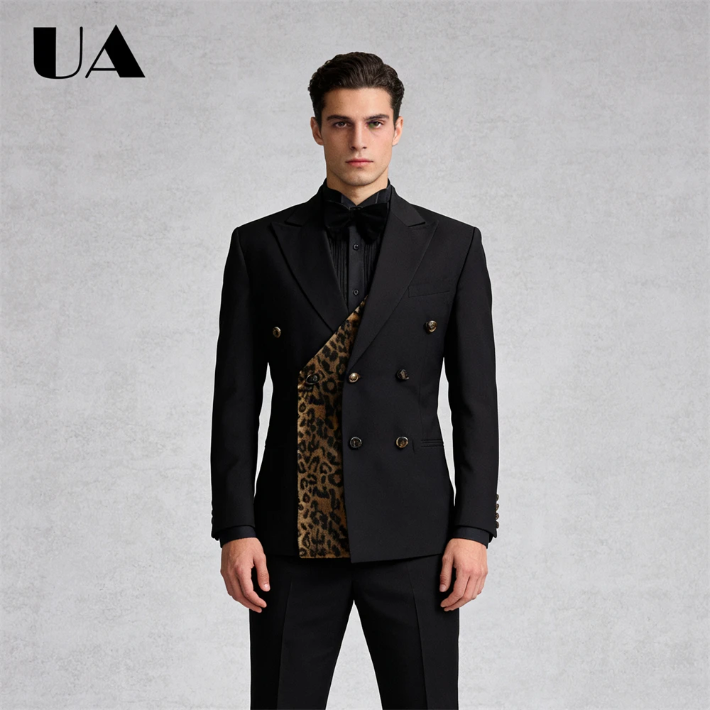 

Leopard Print Two Pieces Suit Set for Men, Trendy High Street Prom Suit Attire Jacket Pants Set XXS-7XL Party Costume Tuxedo