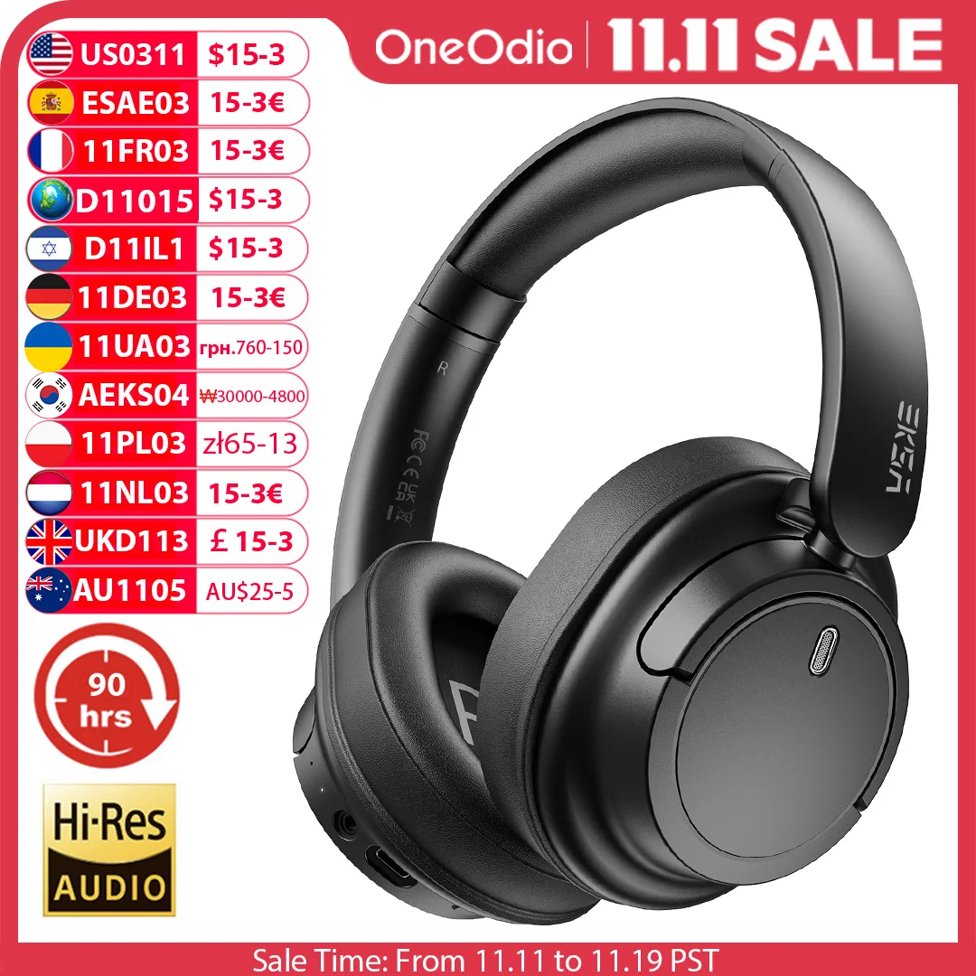 Oneodio SuperEQ V16 cuffie Wireless Bluetooth 5.3 cuffie Over Ear con microfono cuffie pieghevoli modalità Bass/Pop 90H Playtime