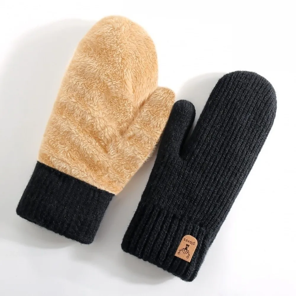 Suitable Fluffy Double-Layer Mittens Thick Warm Warm Gloves No Shedding Vertical Striped Pattern Knit Mittens Party Occasions