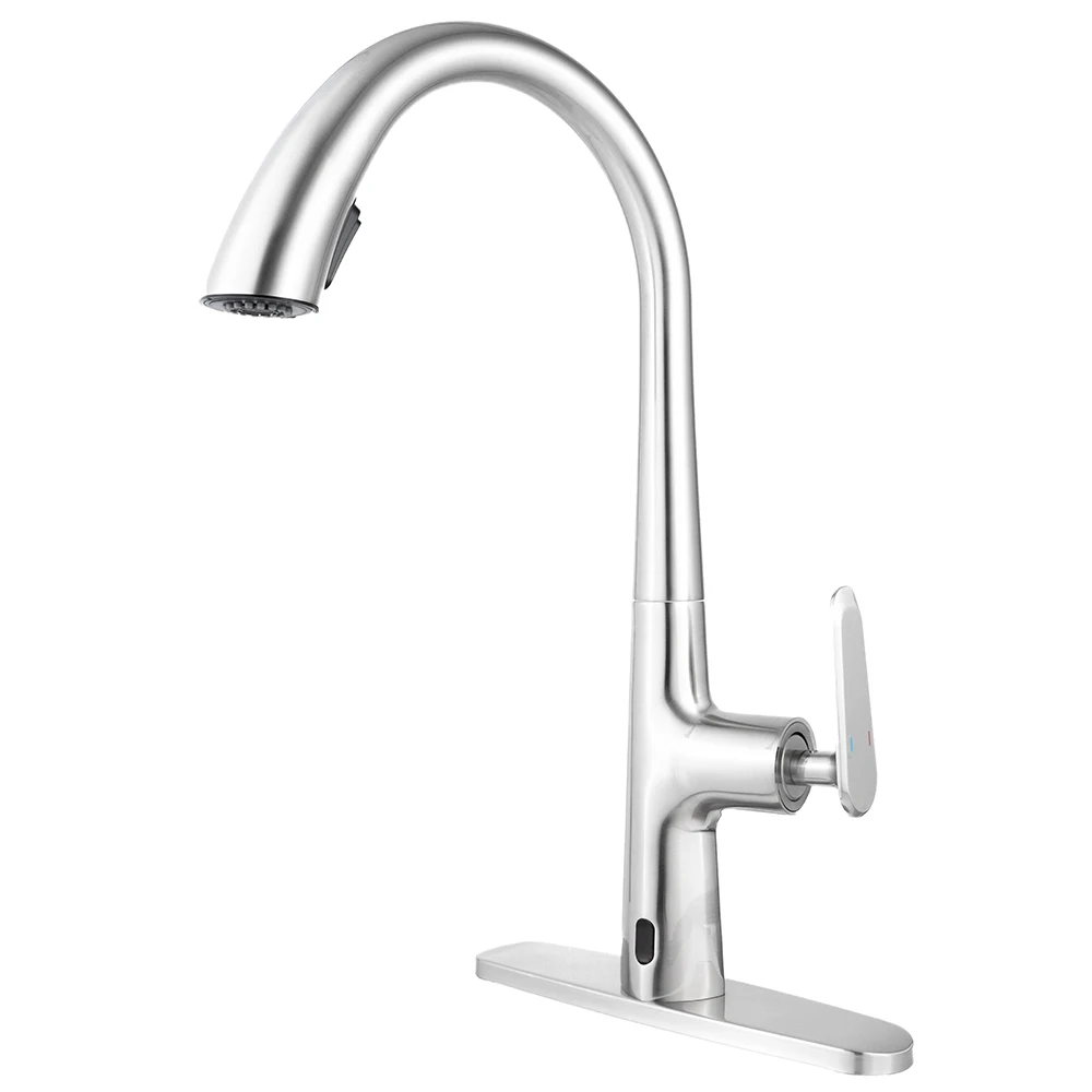 Dual Sensors Touchless Kitchen One-Handle Pull Down Kitchen Faucet, 2 Mode Sprayer，Fingerprint Resistant, Dual Temp