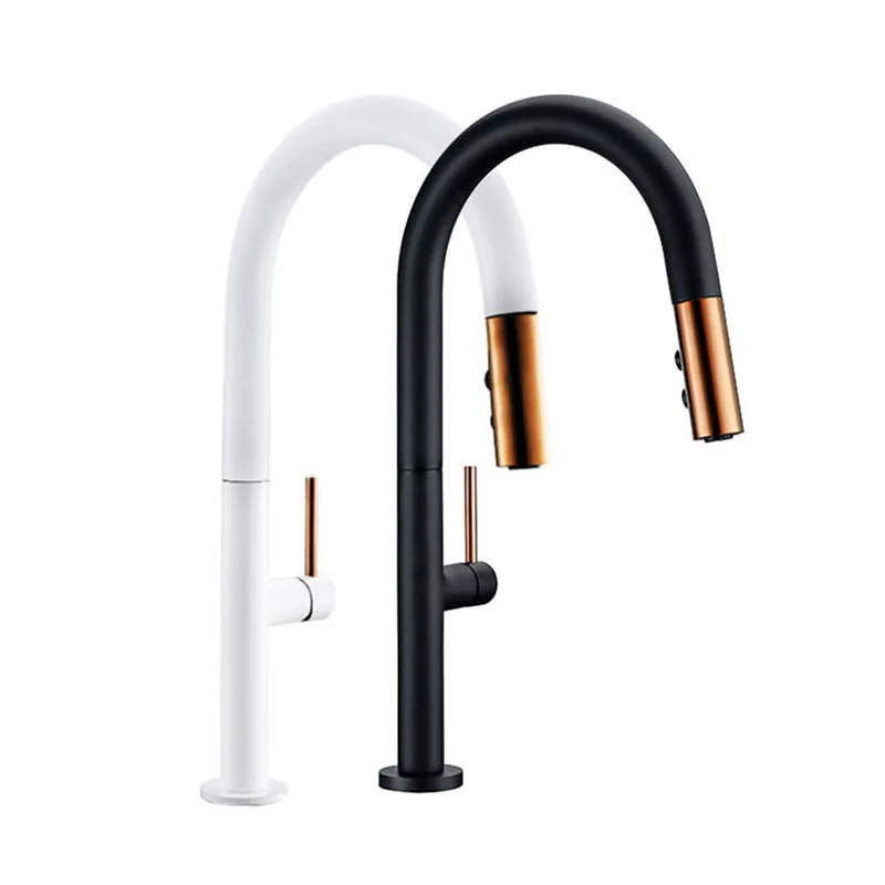 Black Kitchen Faucet Single Hole Pull Out Spout Kitchen Sink Mixer Tap Stream Sprayer Head Chrome/Black Mixer Tap