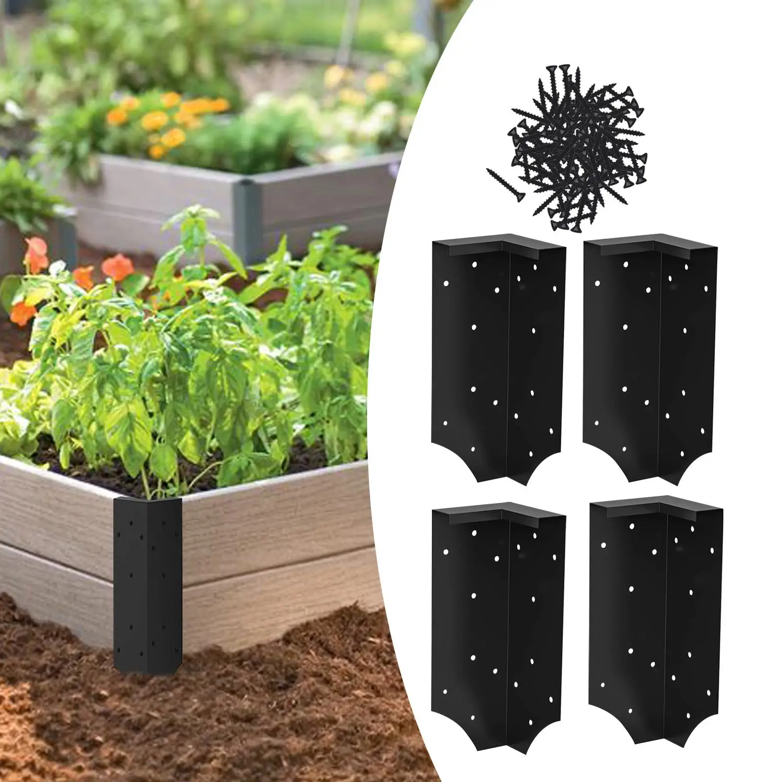 

4Pcs Raised Garden Bed Corner Brackets 12 inch Black Hardwares Connectors for Elevated Beds DIY Flower or Vegetable Garden