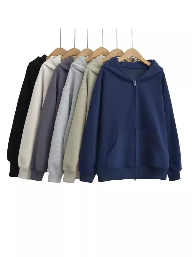Fashion Brand Solid Color Hooded Sweatshirt 2026 Spring and Fall Solid Color Zip-up Cardigan Retro Top Trend for Boys and Girls