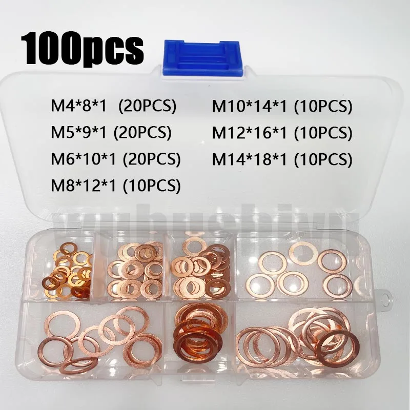 100/120/300/400pcs Washer Copper Sealing Solid Gasket Washer Sump Plug Oil For Boat Crush Flat Seal Ring Tool