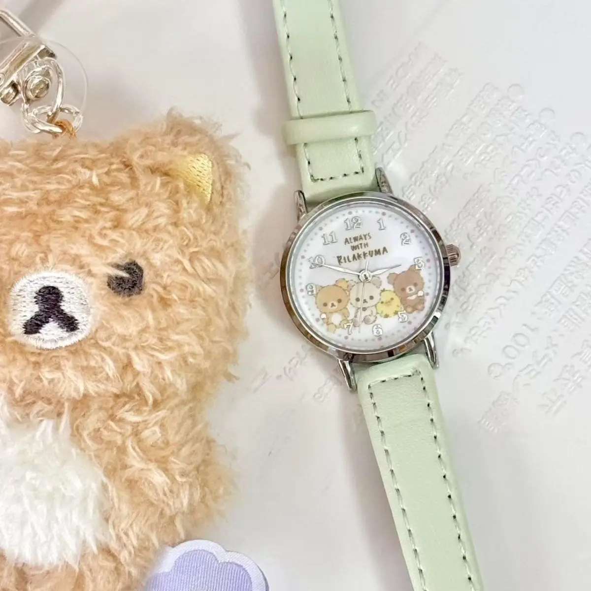 

New Kawaii Rilakkuma Watch Anime Cartoon Cute Student Quartz Watch Mint Green Waterproof Silent Birthday Watch Girl's Gifts Toys