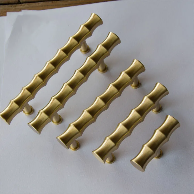 Creative T-Bar Brass Door Handle Nordic Furniture Bamboo Handles and Knobs for Cabinet Kitchen Cupboard Drawer Pulls Hardware