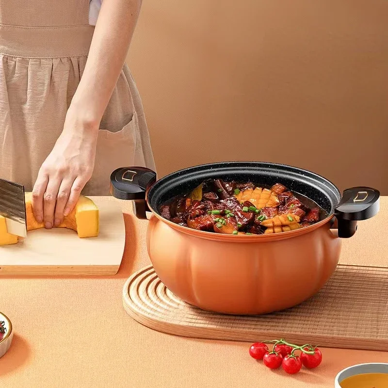 Multi-Function Cooking Pot, Pumpkin Pot with Visible Lid, Non-Stick Stew Pan, 28cm Medical Stone Fry Pot  Kitchen Cookware.