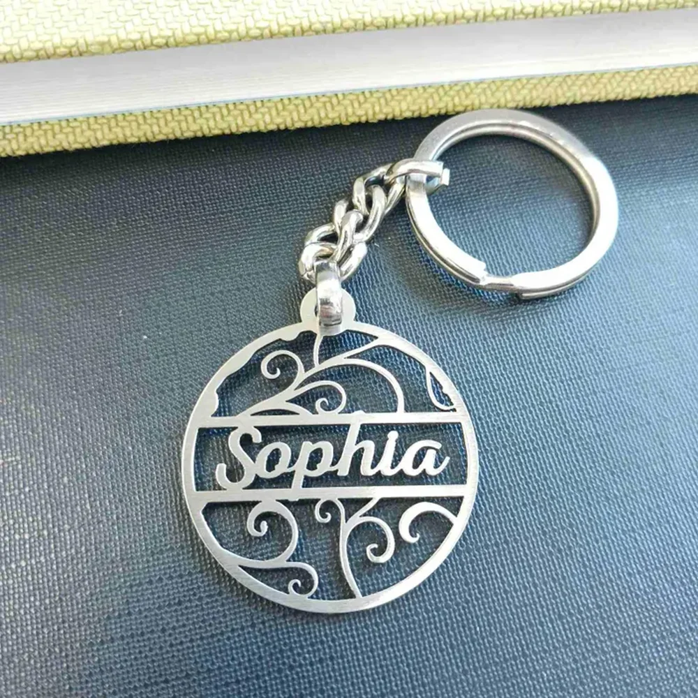 

Personalized Name Keychain Stainless Steel Engraved Letter Keyring Label Men's and Women's Car Bag Accessories Birthday Gift