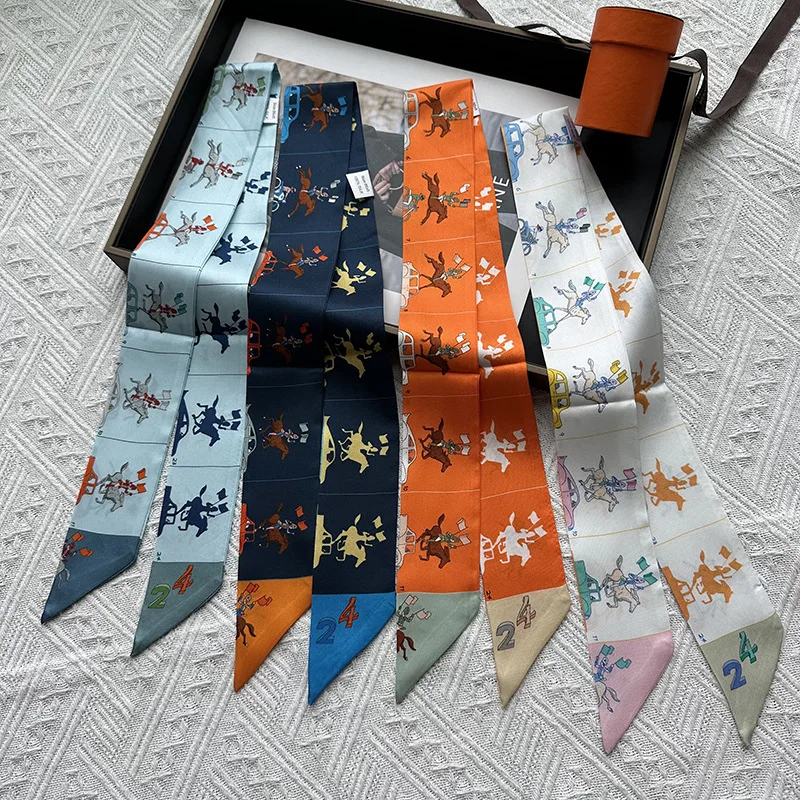 

Женский 100% шелковый шарф, длинный узкий браслет, осень-зима, высокое качество, саржевая декоративная повязка для волос, женский аксессуар