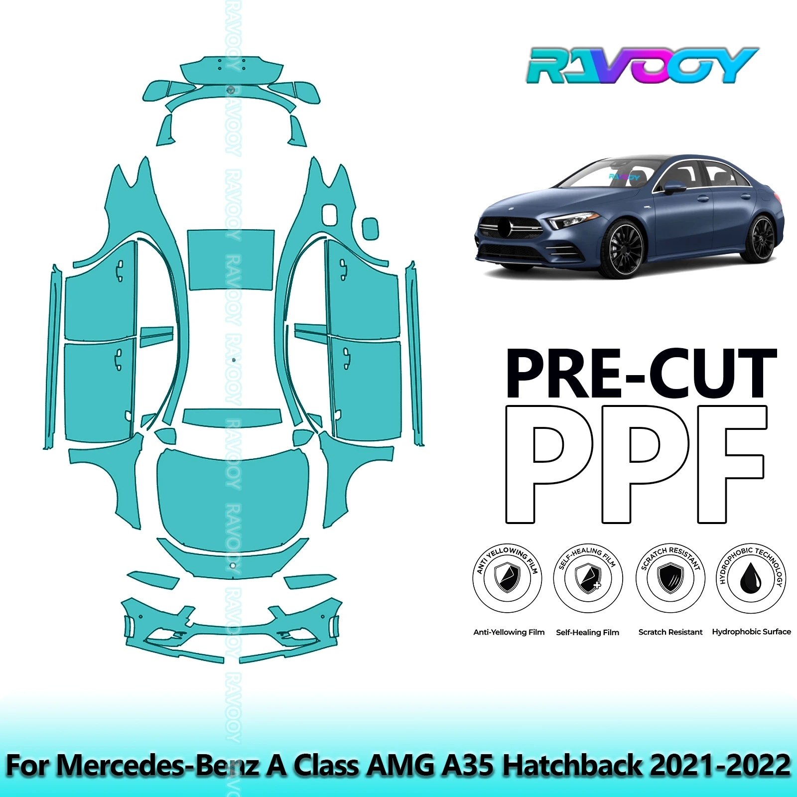 

Full Vehicle Clear Bra Precut PPF Paint Protection Film For Mercedes-Benz A Class AMG A35 Hatchback 2021-2022