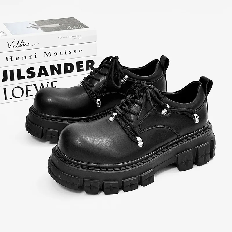 

Mens Casual Stage Nightclub Original Leather Shoes Lace-up Platform Shoe Black Trendy Big Toe Sneakers Designer Cool Footwear
