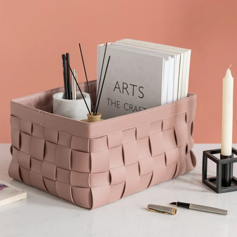 Leather Desktop Storage Basket, Clothing Storage, Cosmetics and Skincare Products