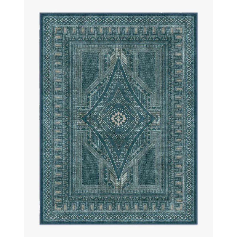 Martyn Lawrence Bullard Nomad Blue Rug Vintage Design Print Living Room Floral Bedroom Carpet Stain Resistant Non Slip Mat Decor