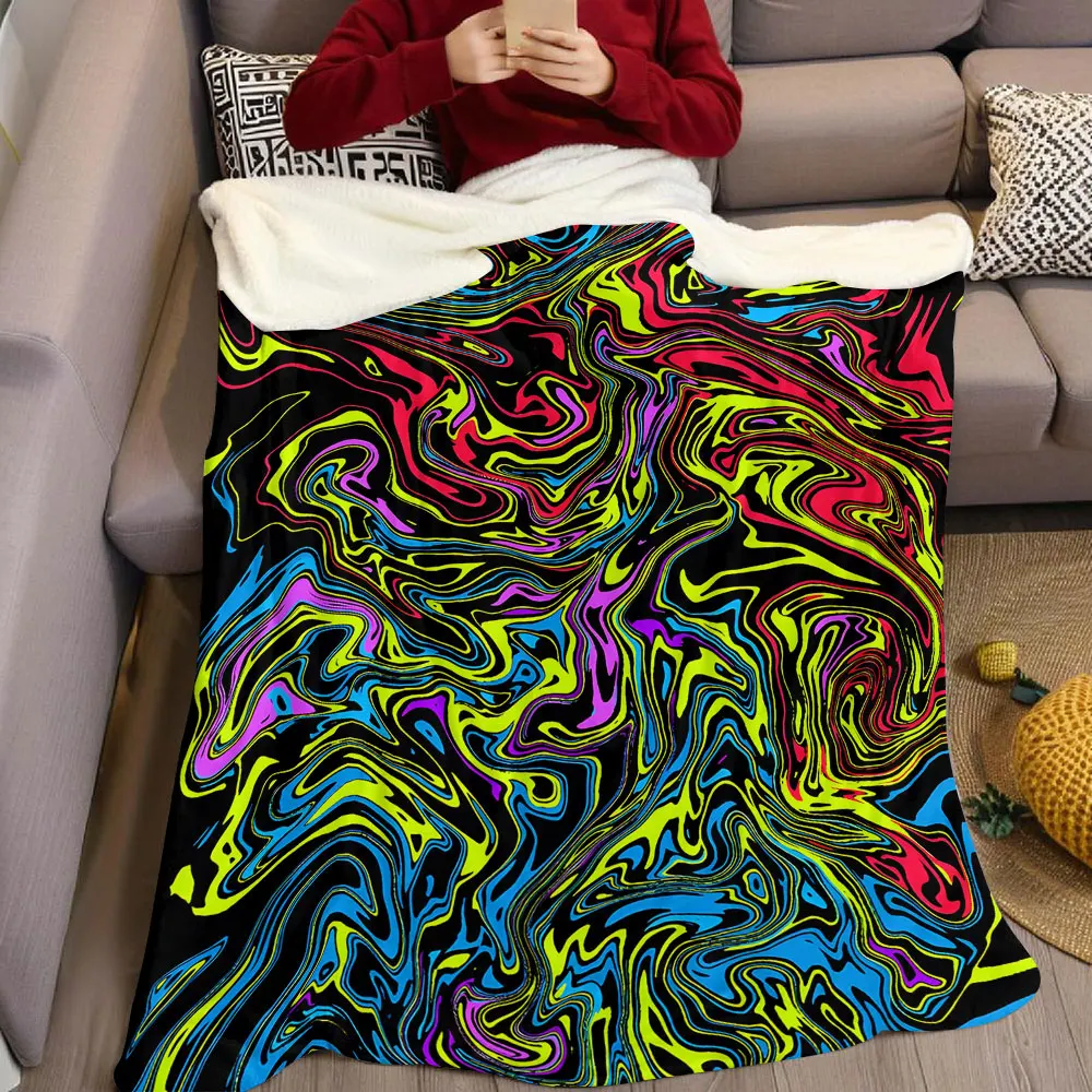 Neon Multicolor Liquid Marble Flannel Blanket Warm Soft Halloween Christmas Decorative Couch Warm Cozy All-Season Gift