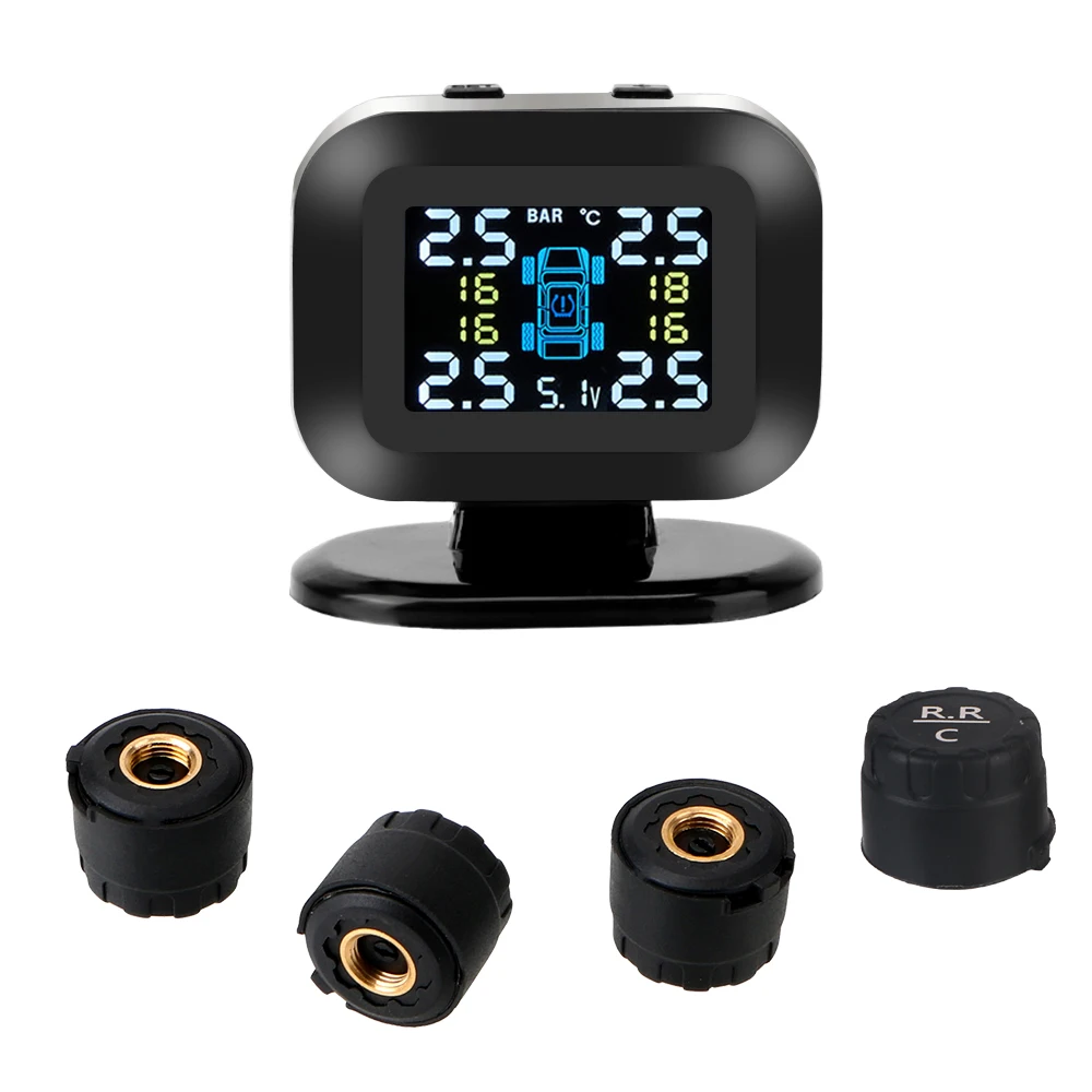 Mini système de surveillance de la pression de voiture sans fil, TPMS USB, écran LCD avec 4 capteurs externes, systèmes d\'alarme de sécurité