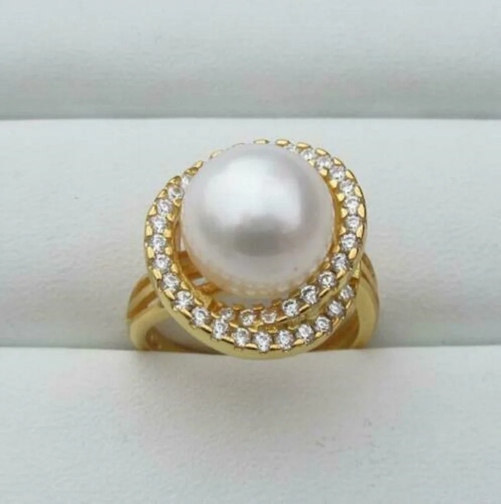 Charming AAA++11-12mm Akoya White Rivet Pearl Ring Size Adjustment 925s 12-13mm