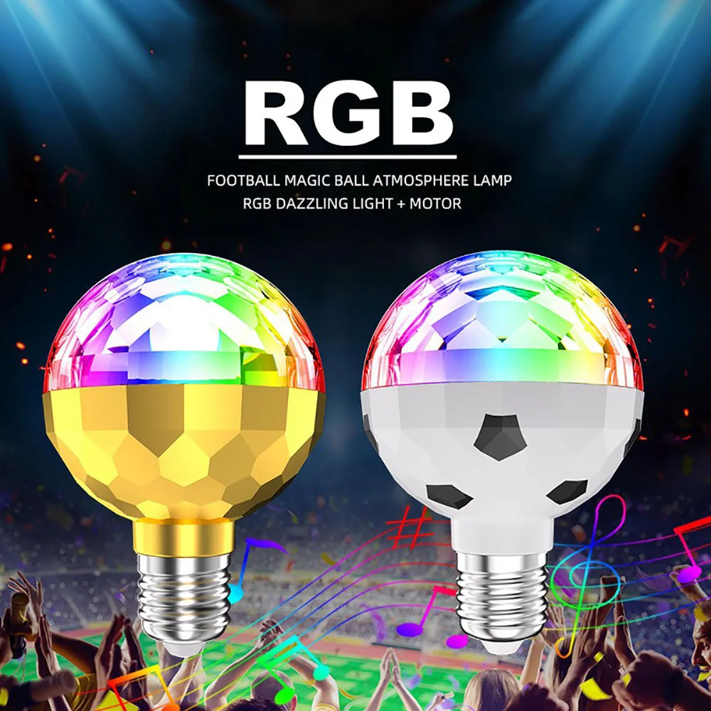 E27 bombilla Led RGB Disco lámpara 360 ° rotación automática de bola mágica luz de la etapa efecto atmósfera lámpara para Fiesta Club Bar KTV