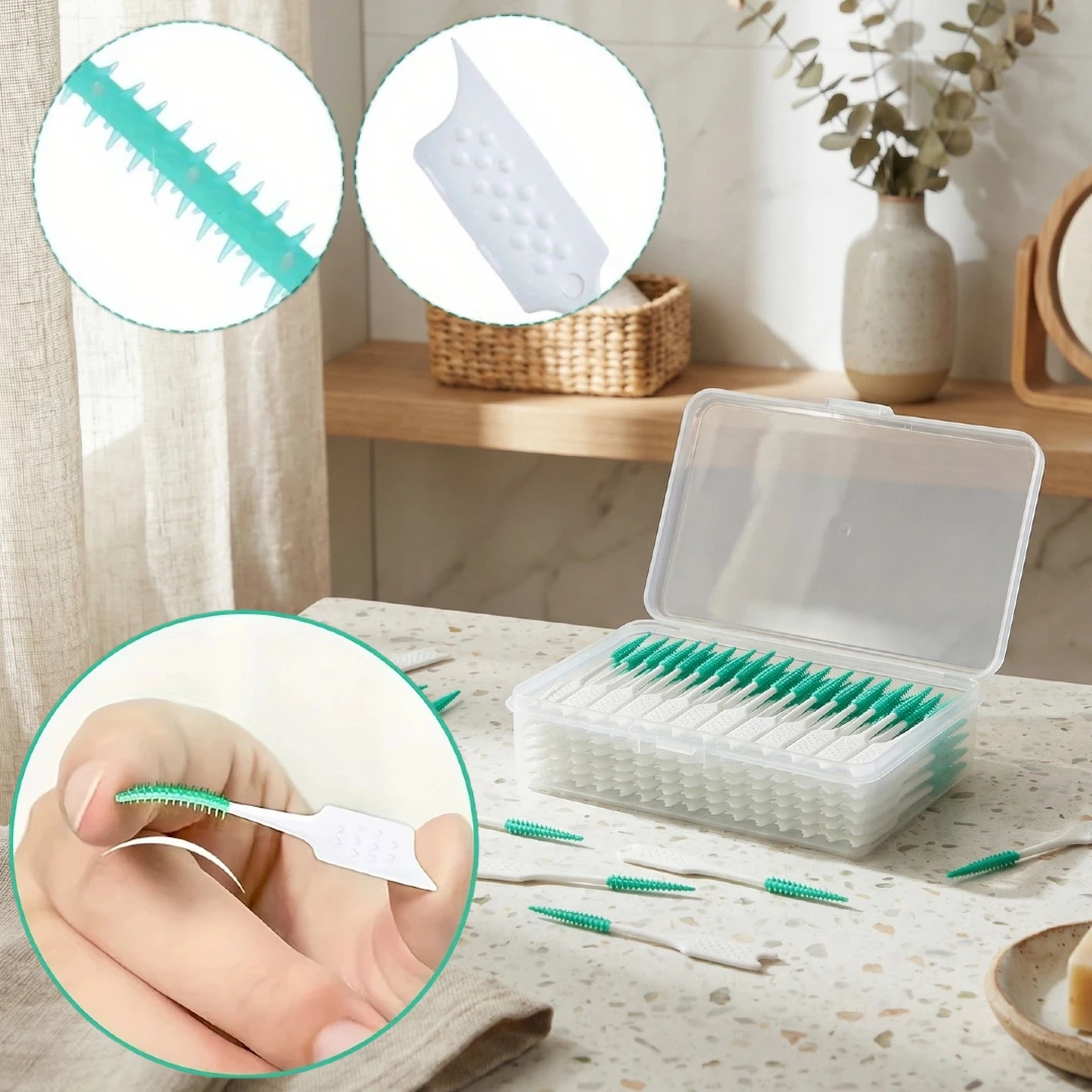 200/400pcs Soft InterOral Brushes, Blue Green Bristles, Tooth Gap Cleaners for Braces & Oral Corrections, Includes Storage Case