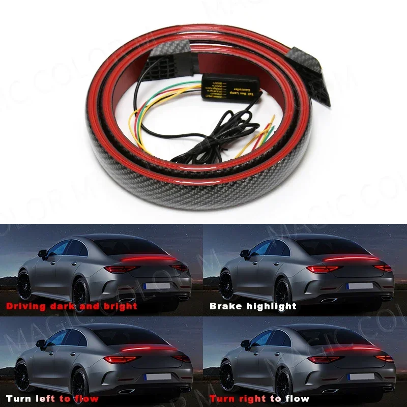 

Light Turn Signal LED Car Tail Strip130cm 51 Inch Car Carbon Fiber Rear Spoiler Sticker Brake Fluid Waterproof Dreamy Color New