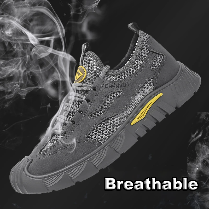 Oulylan Men Spring Mesh Running Shoes Thick Soled Anti Slip Sneakers Male Fashion Breathable Lace Up Sports Footwear