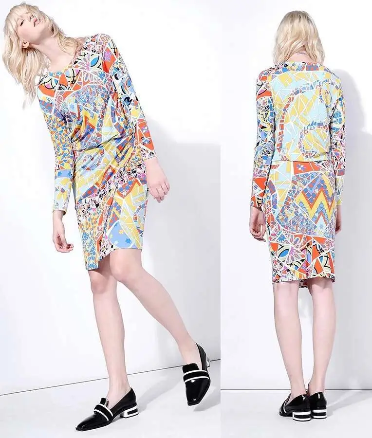 

Ele Briti Sle Elastic Knitted Slim Fit Dr for Women High End Faion New Arrival plus Size round Ne Print 3D Detail