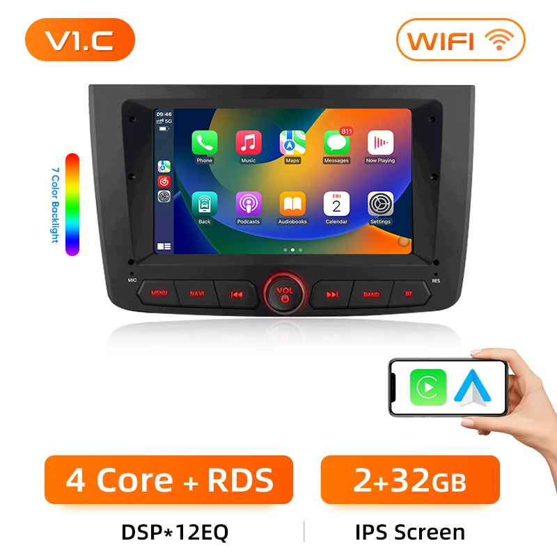 Junsun 7 Inch Autoradio voor Alfa Romeo Mito 2008 2009 2010 2011-2019 Draadloze CarPlay Android Auto Intelligente multimedia 4G