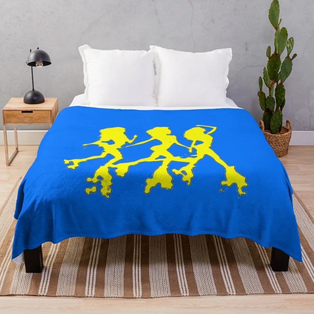 Three Sisters Roller Skating Silhouette Yellow Summer Vibe Throw Blanket for sofa Luxury St Cute Blankets