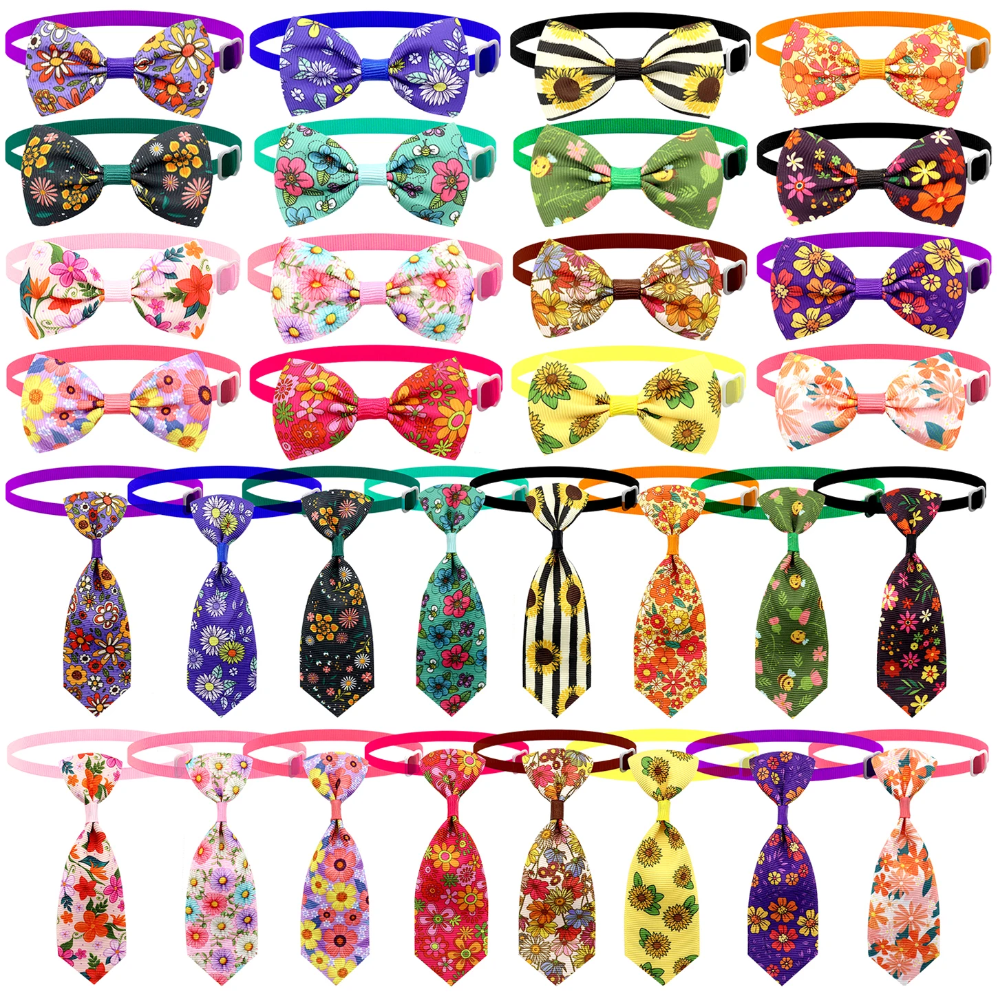 

50/100Pcs Flower Style Dog Grooming Bows Cute Dog Accessories Bows Adjustable Bow Ties Shivering Floral Dog Bowties For Spring