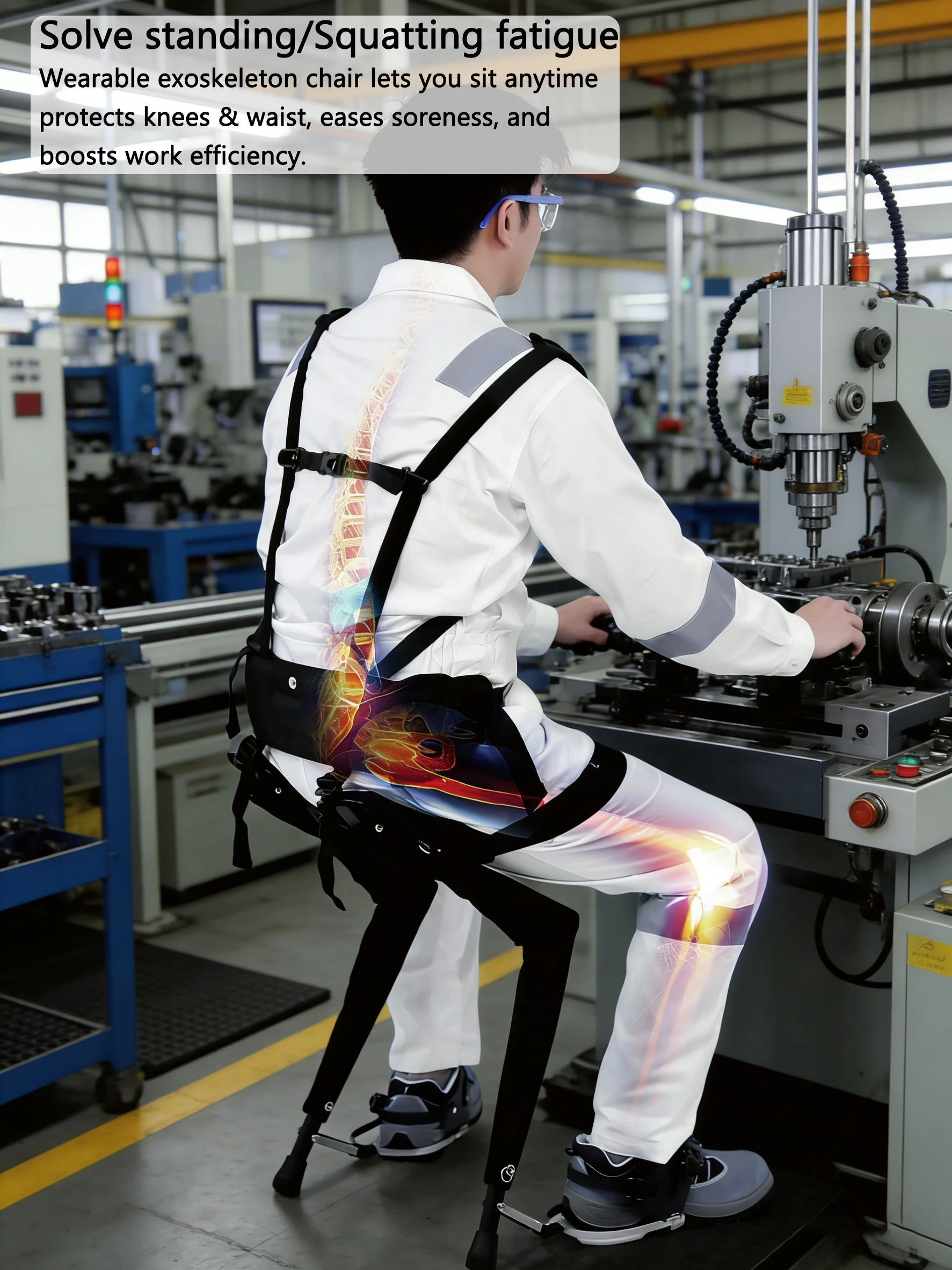 Wearable Exoskeleton Seat Relieve Standing Squatting Fatigue Protect Knees Lower Back Boost Work Efficiency