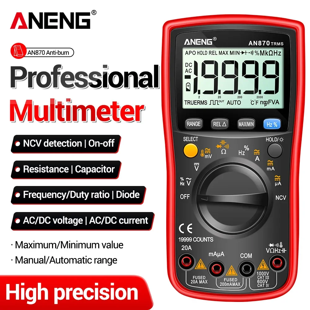 ANENG AN870 Digital Multimeter AC/DC Voltage Current 19999 Count True Rms Profesional NCV Transistor Auto Range Electrician Test