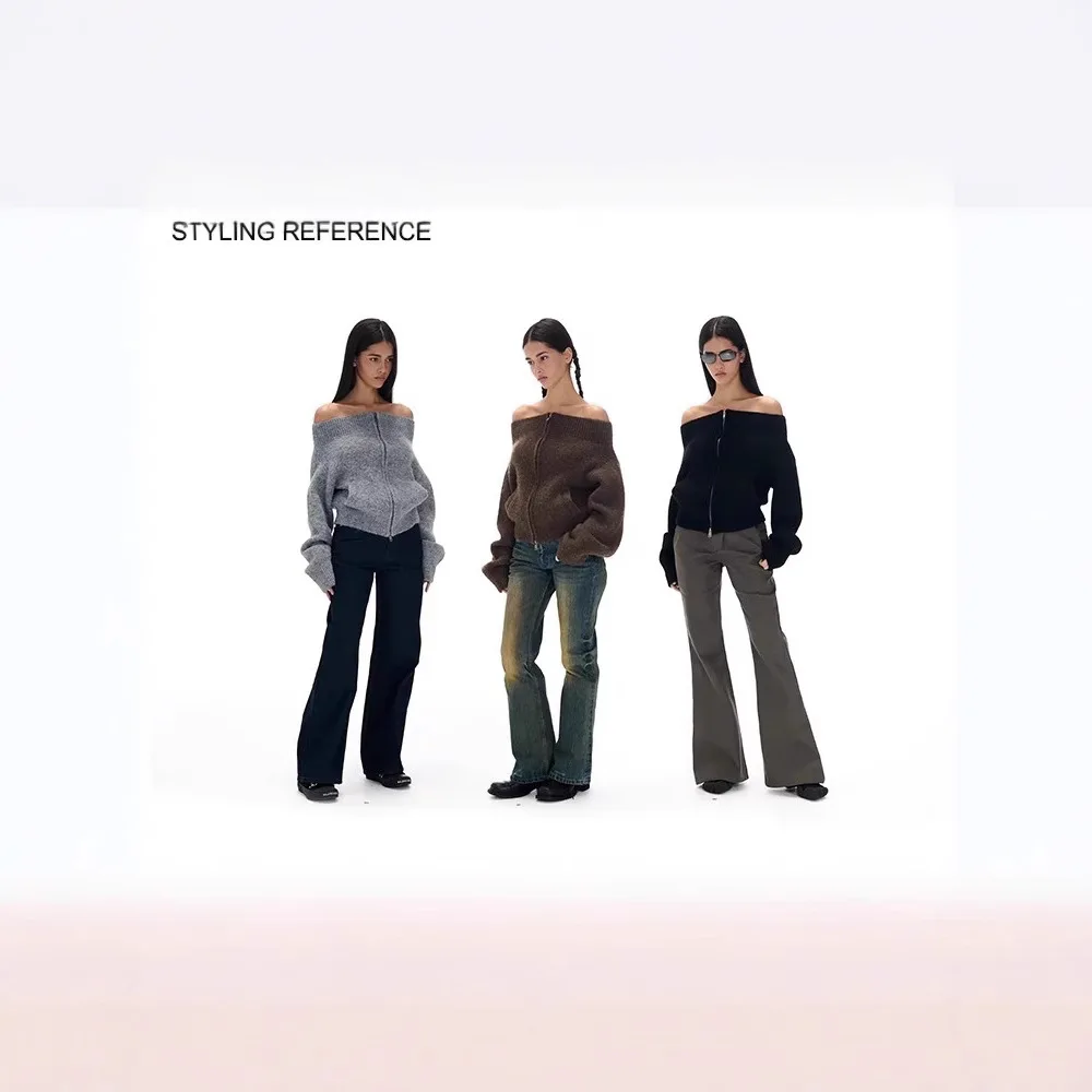 Sweater Wool wanita mewah 2024, atasan Sweater jaket Y2k kasual seksi untuk wanita, kardigan rajut, atasan lengan panjang 100%