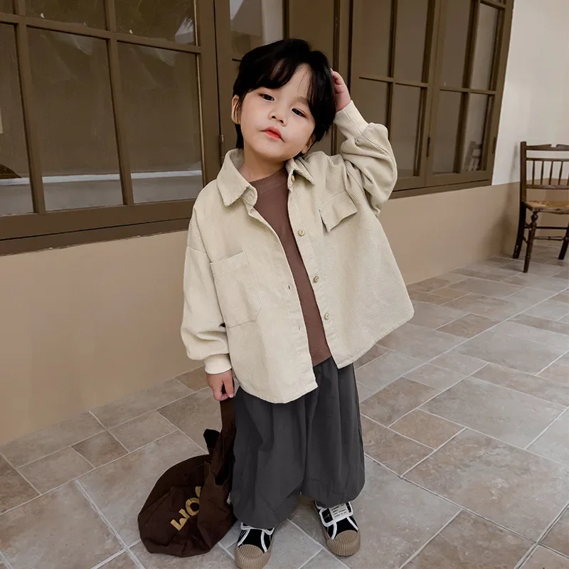 boys shirts autumn clothing children Korean corduroy shirts medium and small children Mori long-sleeved tops spring autumn