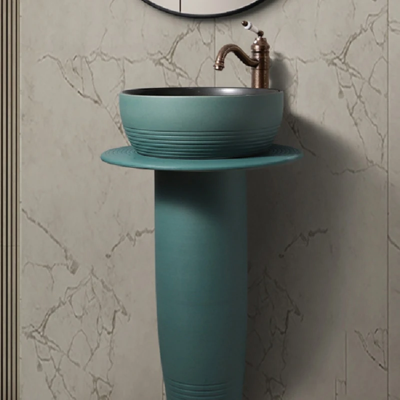 Bathroom Vertical Inter-Platform Basin Ceramic Column Washbasin Garden Retro Outdoor Balcony