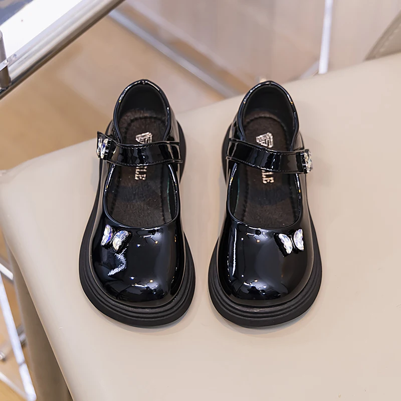 KIDSUN  Kids Girls Shoes Flats Comfort Shiny Rubber Oxford School Uniform Shoes Black Shallow Party Dress Casual Shoes