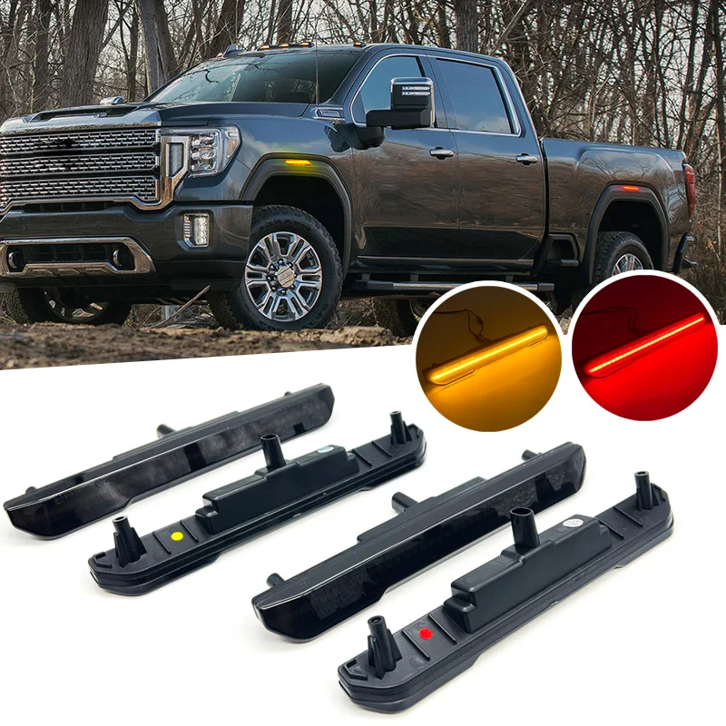 

4PCS LED Lights Amber Front Red Rear Side Marker Turn Light Fit For GMC Sierra 2500HD 3500HD 2020 2021 2022 OEM Replace