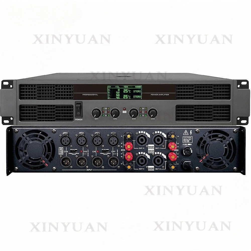 Four-channel 200W power amplifier with display for KTV, stage, and audio engineering