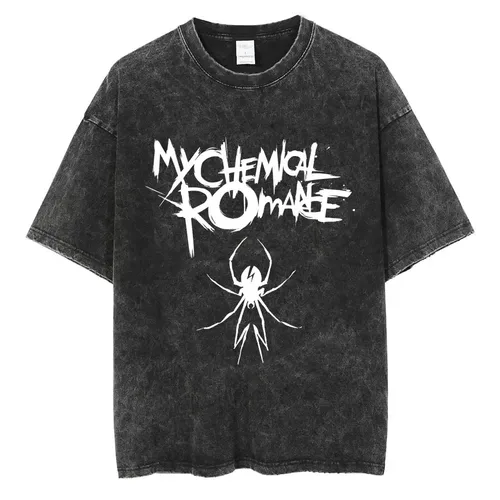 Imagen 2 del producto Camisetas lavadas de Rock Band My Chemical Romance para hombres y mujeres, de manga corta Camiseta de algodón, Punk, Hip Hop, Black Parade, de gran tamaño