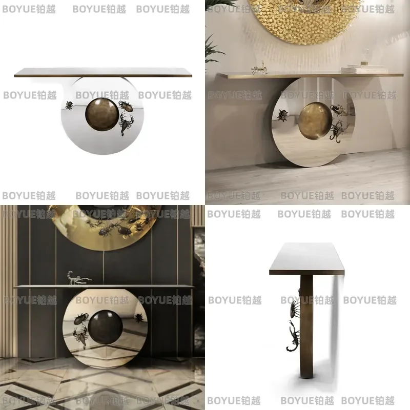 Luxury Stainless Steel Entryway Table Modern Console for Living Room Wall Villa Foyer Decor Artistic End View Furniture Piece