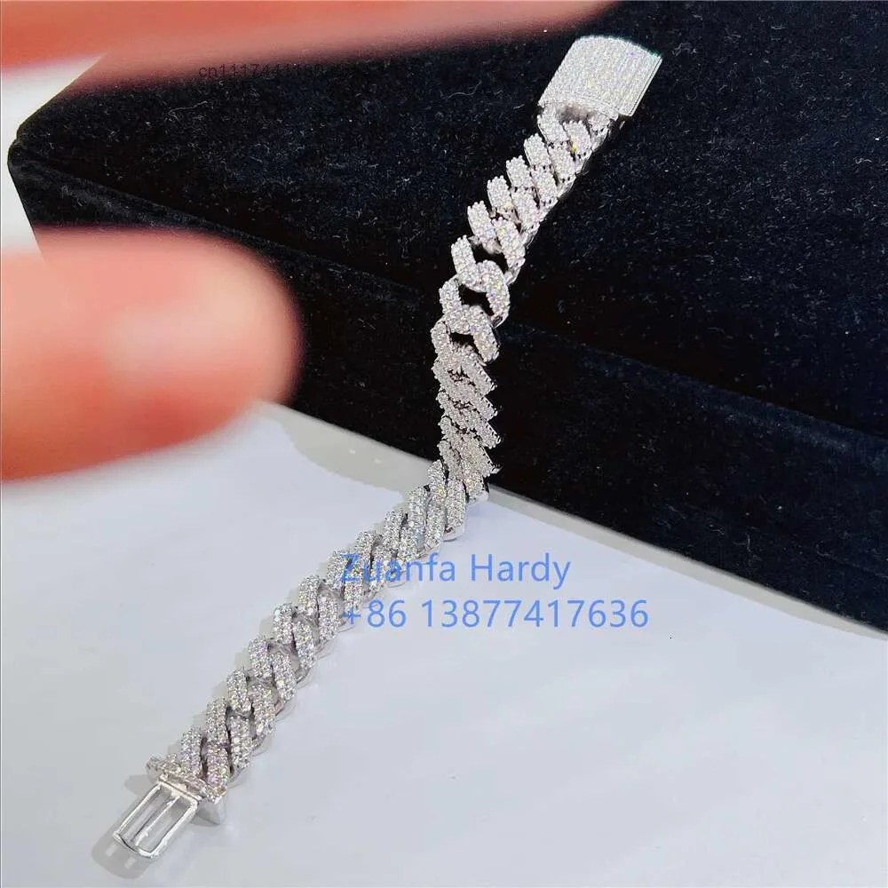Pass Diamond Tester 925 Sterling Silver Iced Out Vvs Moissanite Miami Cuban Link Chain Ankle Bracelet.