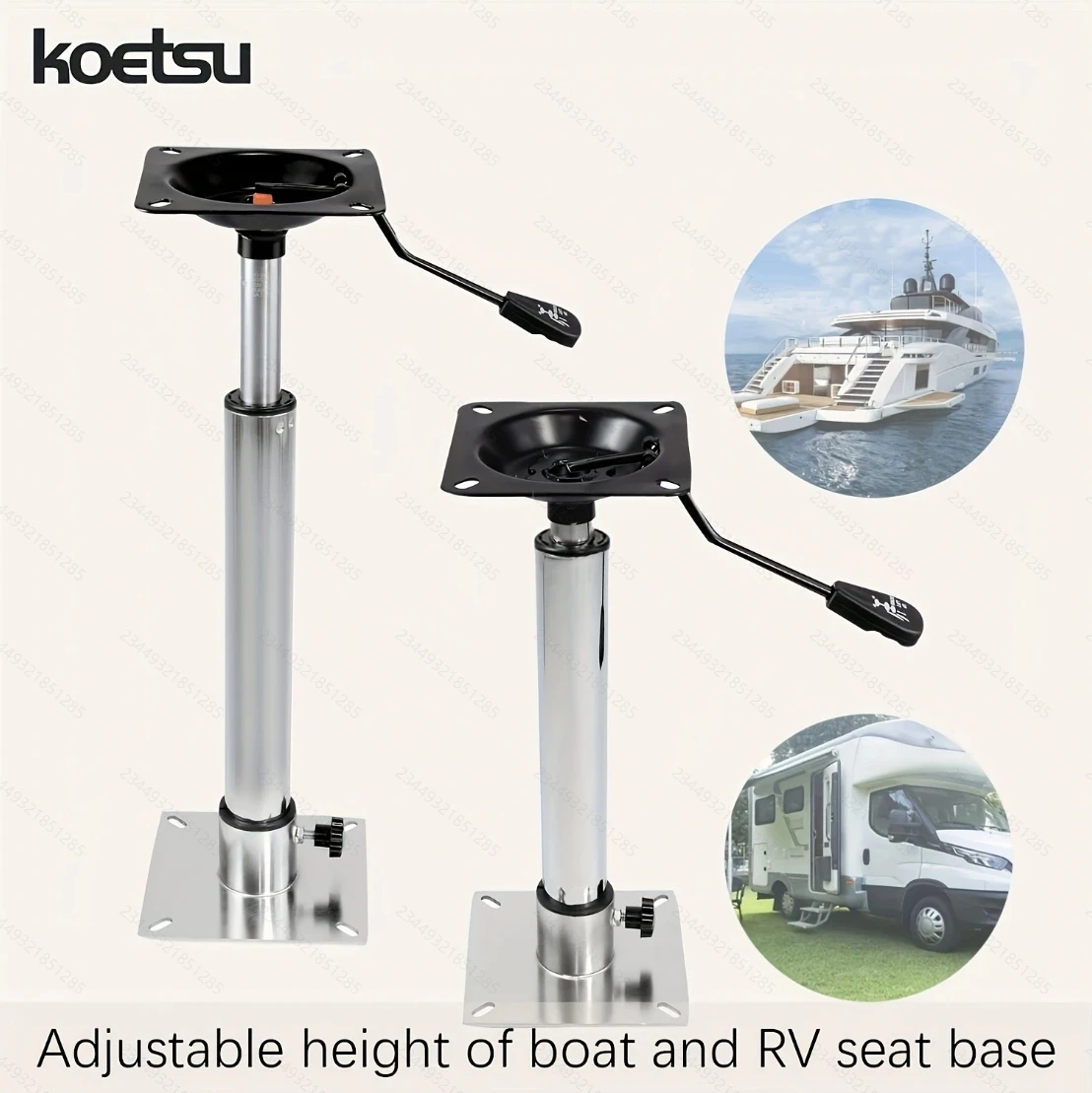 KOETSU Boat Seat RV Seat Base Set, Screw Rotating Pneumatic Adjustable Lifting Base, Easy and Convenient Installation