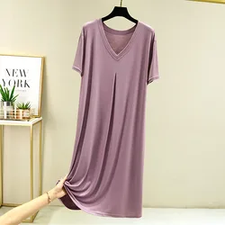 Comfort Modal Summer Nightgowns For Women Sleepwear For Sleeping Short Sleeve V Neck Long Dress Causal Nightwear Nightshirt