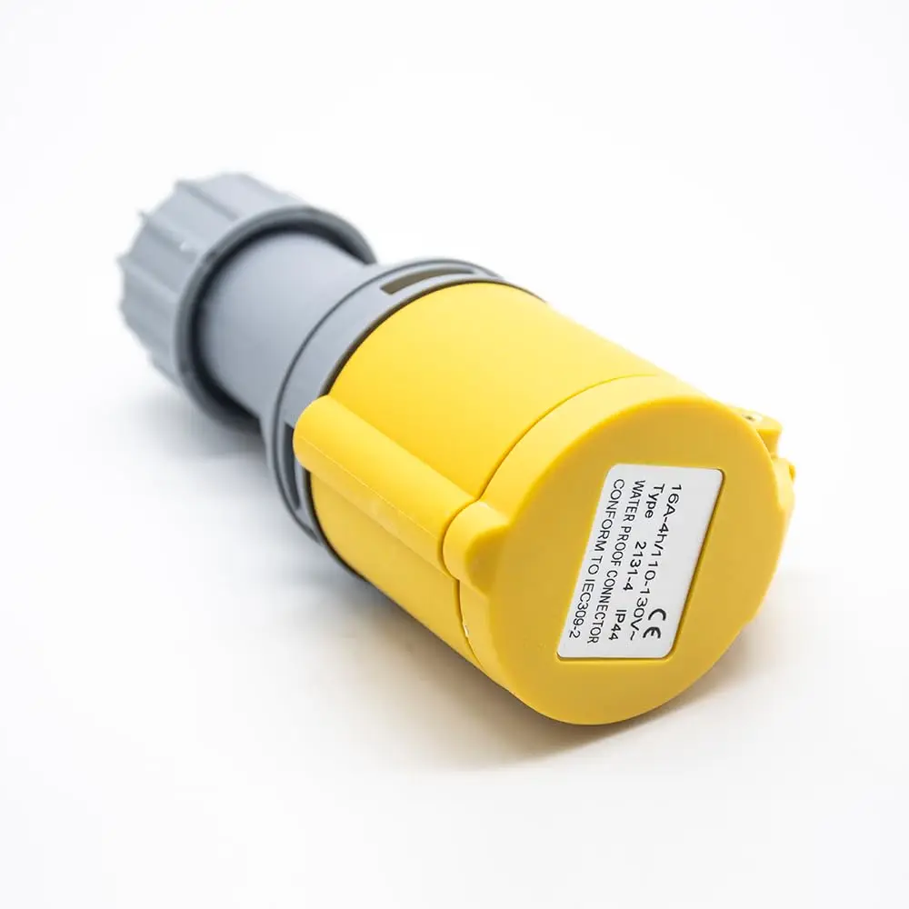 Industrial IP44 Waterproof Plug Connector, 16A 3 Pin (2P+E) 110V-130V, 50/60Hz, IEC 60309 CEE Form 4H, Cable Mount