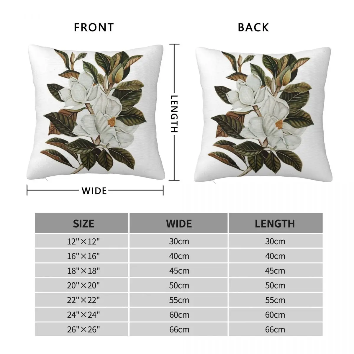 Vintage Magnolia Botanical Square Pillowcase Polyester Linen Velvet Printed Zip Decorative Pillow Case Car Cushion Cover